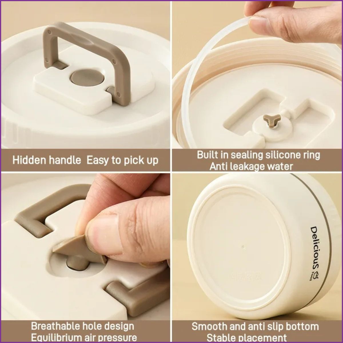 أربع علب غداء دائرية مع حقائب معزولة