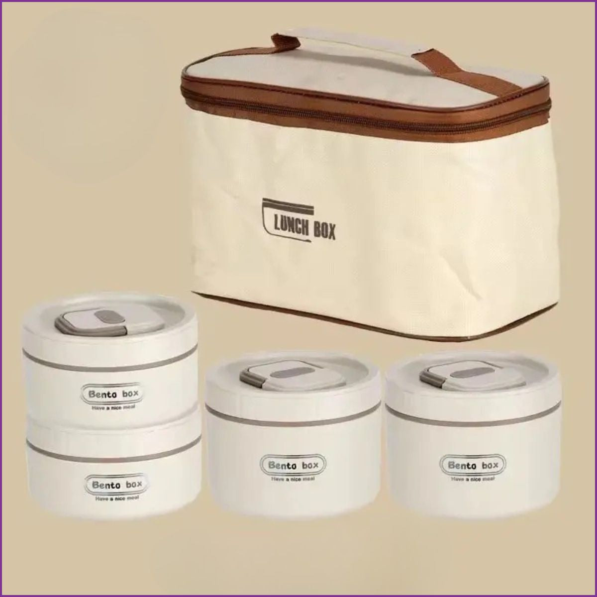 أربع علب غداء دائرية مع حقائب معزولة