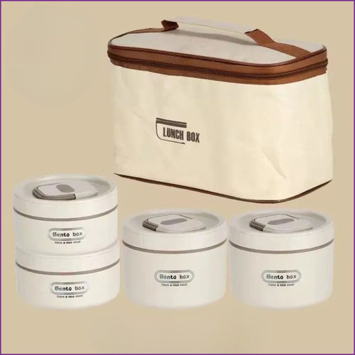 أربع علب غداء دائرية مع حقائب معزولة