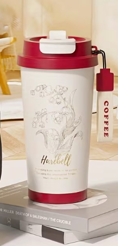 كوب معزول مزدوج الجدران مزين بالزهور